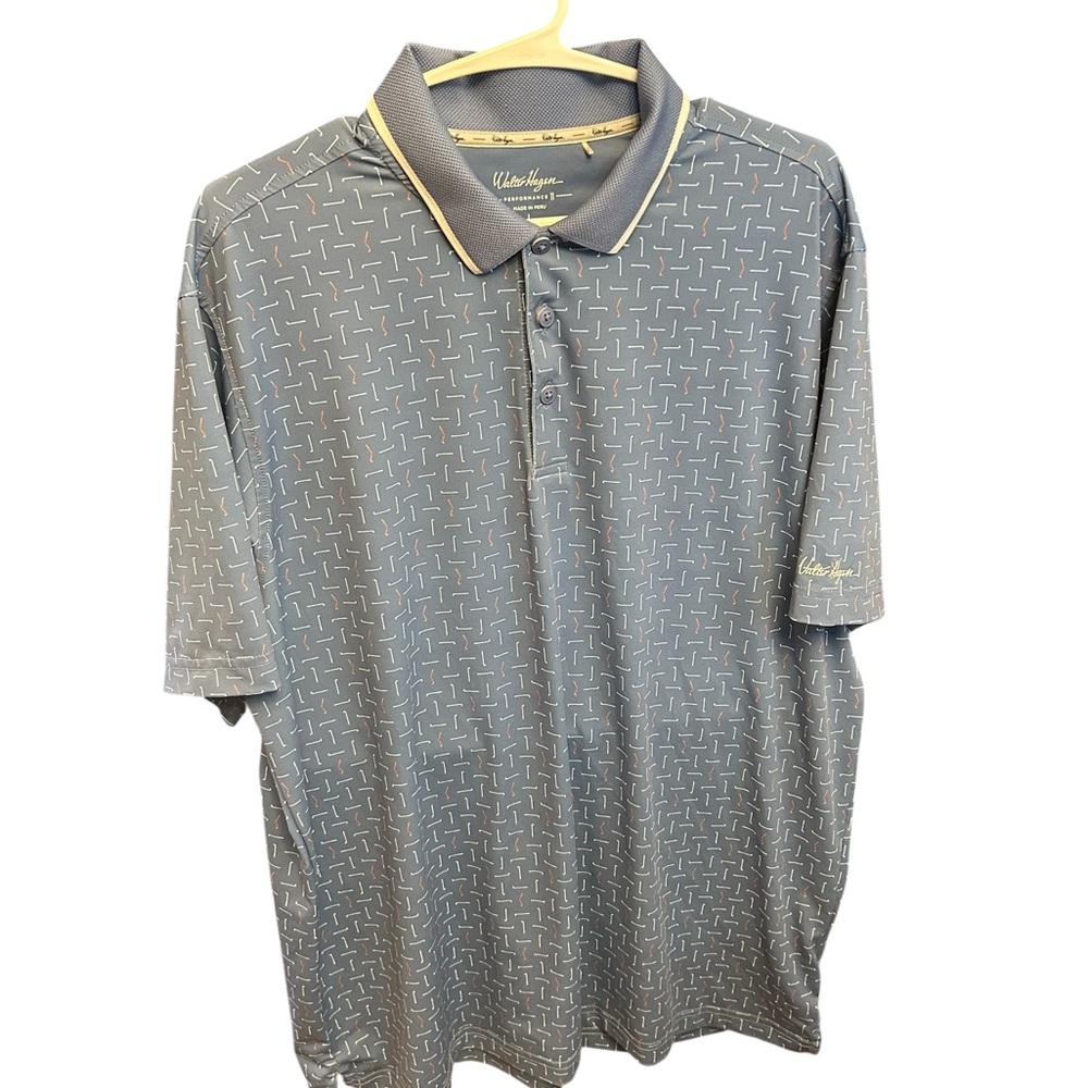 Walter Hagen Men’s Blue Patterned Performance 11 Stretch Golf Polo SZ Large EUC - Picture 3 of 14